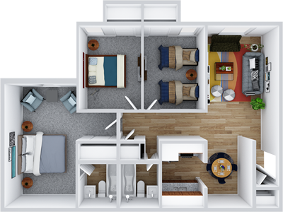 Three Bedroom / Two Bath - 1,025 Sq.Ft.*